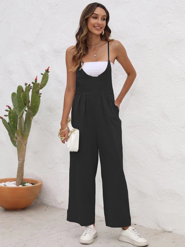 New solid color casual suspender trousers - Bottoms